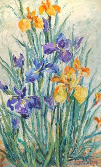 Sabiha Nasar-ud-deen, Irises 1,  18 x 30 Inch, Oil with knife on Canvas, Floral Painting, AC-SBND-018